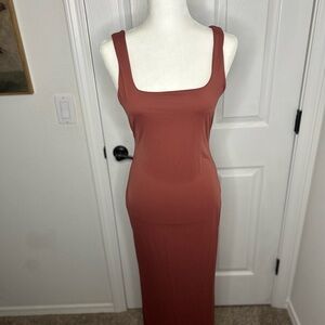 SHEIN Square-Neck Sleeveless Midi Dress in Rust